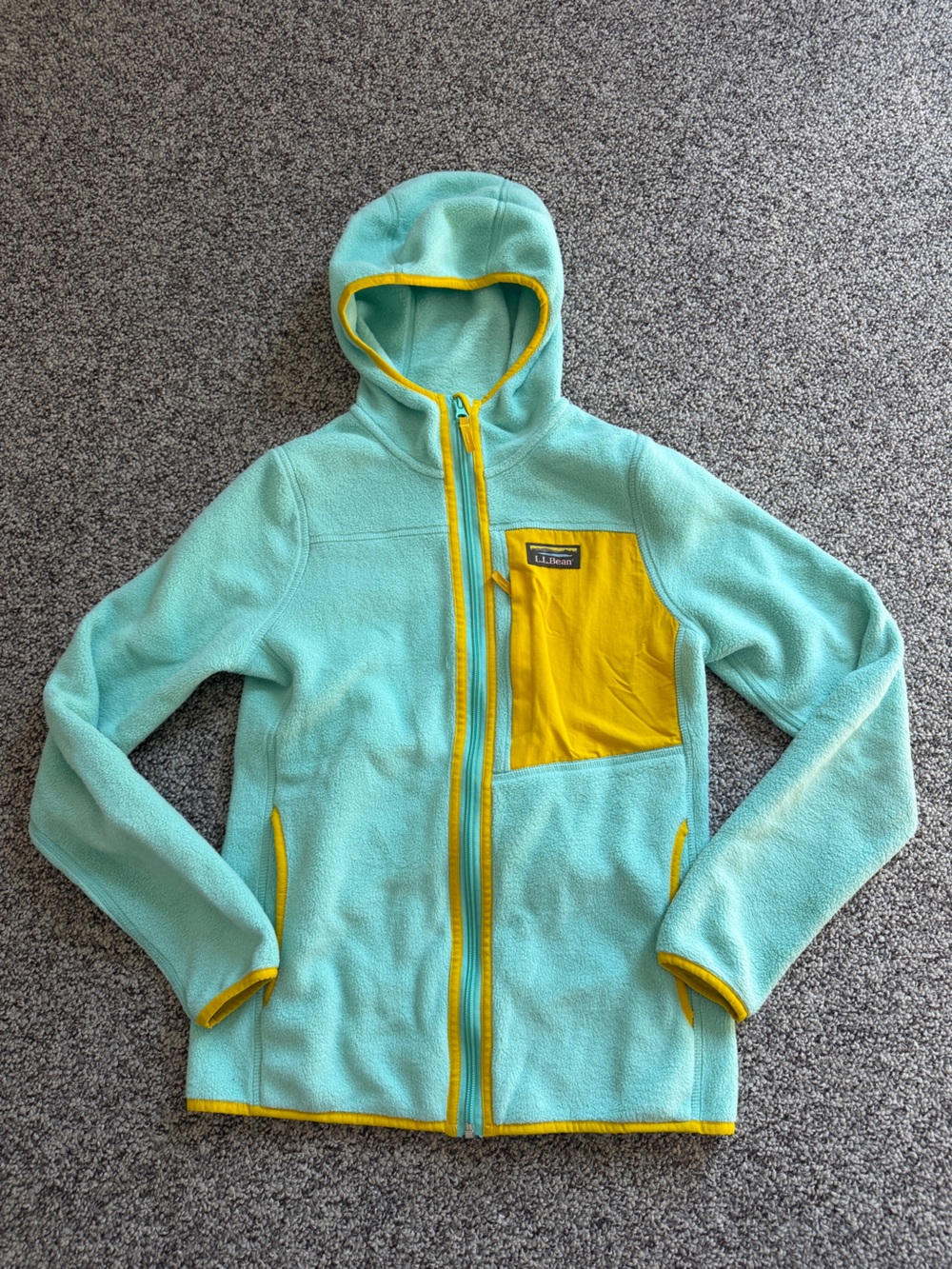 LL Bean Mint Green Yellow Women's Mountain Hooded Fleece Jacket XXS